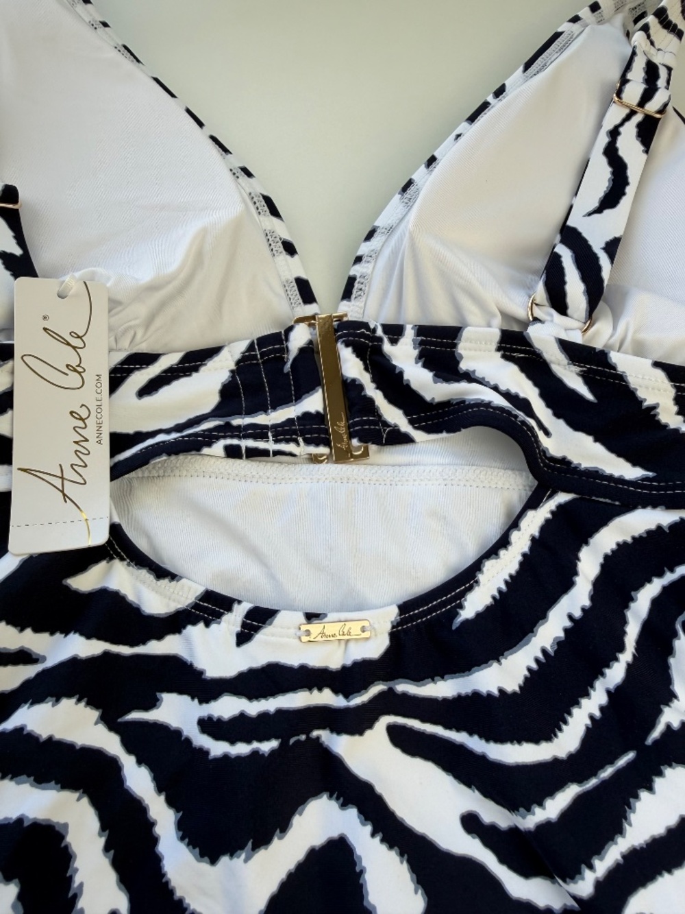 Anne Cole Women's Zebra Print Shirred V Neck Cutout Back One Piece Swimsuit - Picture 8 of 14